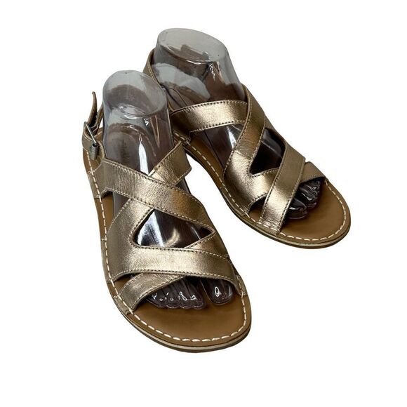CLARKS Artisan Tustin Spears Metallic Leather Comfy Strappy Sandals Size 8.5 - Picture 1 of 17